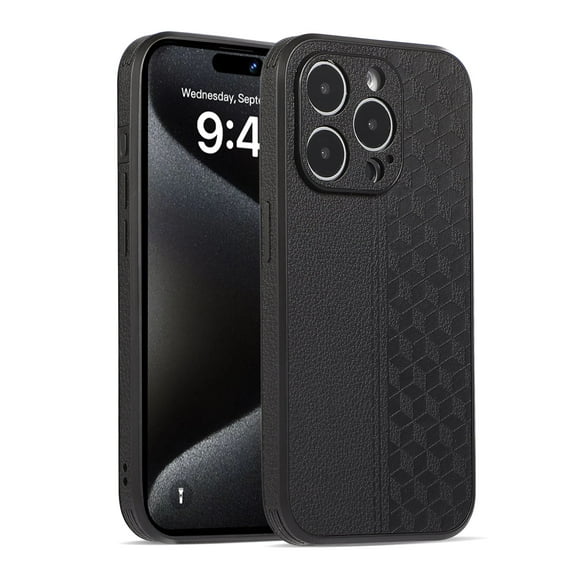 TECH CIRCLE PU Leather Case For iPhone 15 Pro Max,Men Women Luxury Slim Business Back Cover Soft Bumper Rugged Grip Shockproof Full Body Protective Phone Cases for Apple iPhone 15 Pro Max 6.7",Black