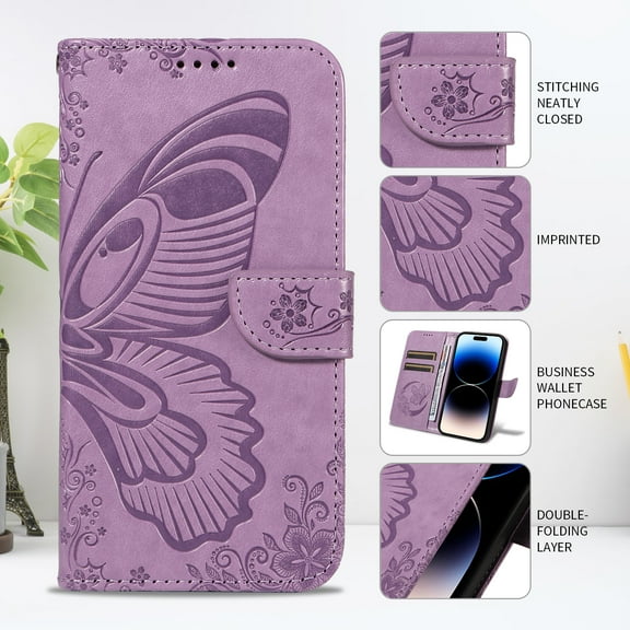 TECH CIRCLE PU Leather Case for Google Pixel 8 Pro (6.7") 2023 - Cute Butterfly Folio Case with Magnetic Strap for Full Coverage Protection, Designed with Stand /Card Slots /Wrist Strap, Purple