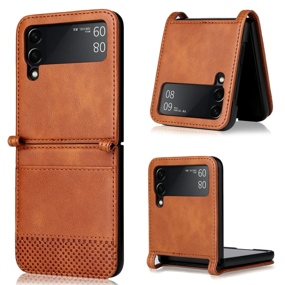TECH CIRCLE PU Leather Case for 2022 Galaxy Z Flip 4 5G Cell Phone (6.7") - Protective Case with Card Holder (Brown)