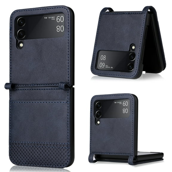 TECH CIRCLE PU Leather Case for 2022 Galaxy Z Flip 4 5G Cell Phone (6.7") - Protective Case with Card Holder (Dark Blue)