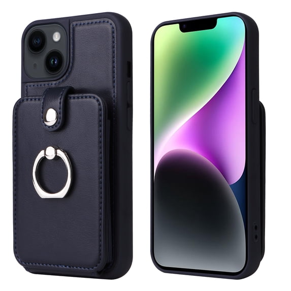 TECH CIRCLE PU Leather Case for iPhone 15 (6.1") 2023 Smartphone - Protective Lightweight Premium Case with A Ring /Stand /Wallet Design, Stylish Multifunctional Back Cover Case, Dark Blue