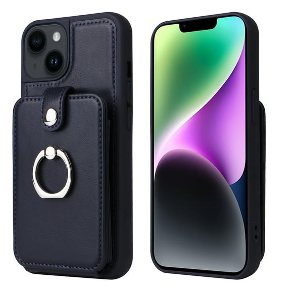 TECH CIRCLE PU Leather Case for iPhone XR (6.1") 2018 Smartphone - Protective Lightweight Premium Case with A Ring /Stand /Wallet Design, Stylish Multifunctional Back Cover Case, Dark Blue