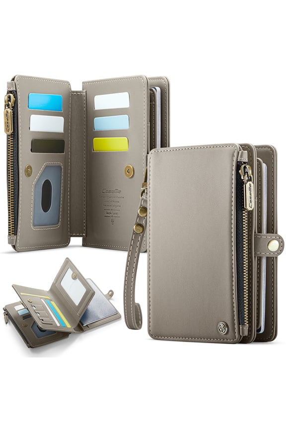 TECH CIRCLE PU Leather Passport Holder Flip Wallet Case with Wrist Strap Lanyard for Travel Essentials, Built-in Magnetic Snap Closure, Multiple Slots Pockets, RFID Blocking, for Women Men, Gray