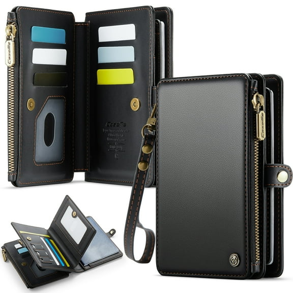 TECH CIRCLE PU Leather Passport Holder Flip Wallet Case with Wrist Strap Lanyard for Travel Essentials, Built-in Magnetic Snap Closure, Multiple Slots Pockets, RFID Blocking, for Women Men, Black