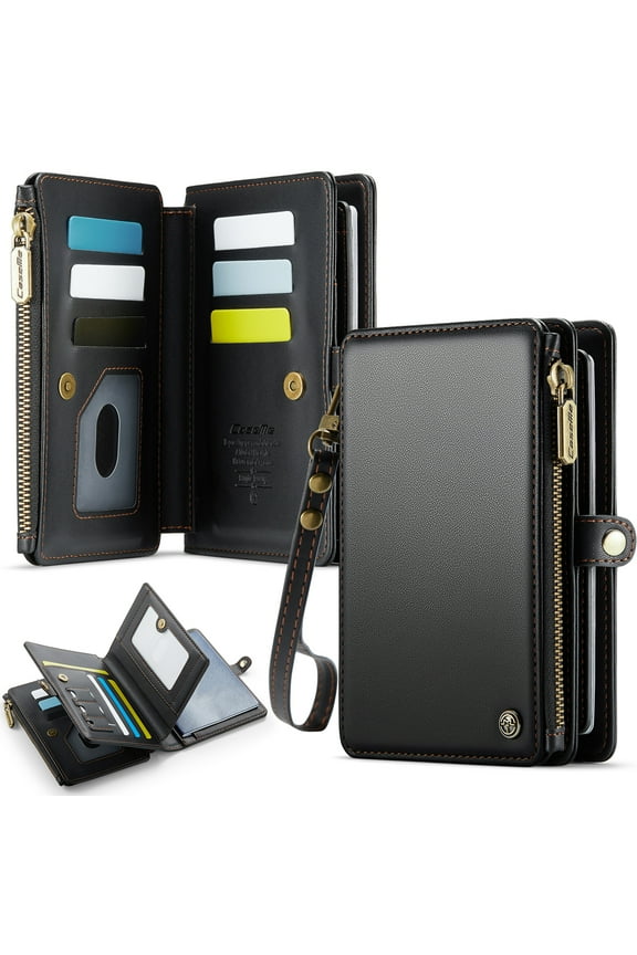 TECH CIRCLE PU Leather Passport Holder Flip Wallet Case with Wrist Strap Lanyard for Travel Essentials, Built-in Magnetic Snap Closure, Multiple Slots Pockets, RFID Blocking, for Women Men, Black