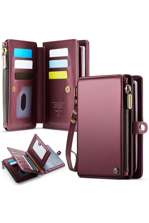 TECH CIRCLE PU Leather Passport Holder Flip Wallet Case with Wrist Strap Lanyard for Travel Essentials, Built-in Magnetic Snap Closure, Multiple Slots Pockets, RFID Blocking, for Women Men, Red
