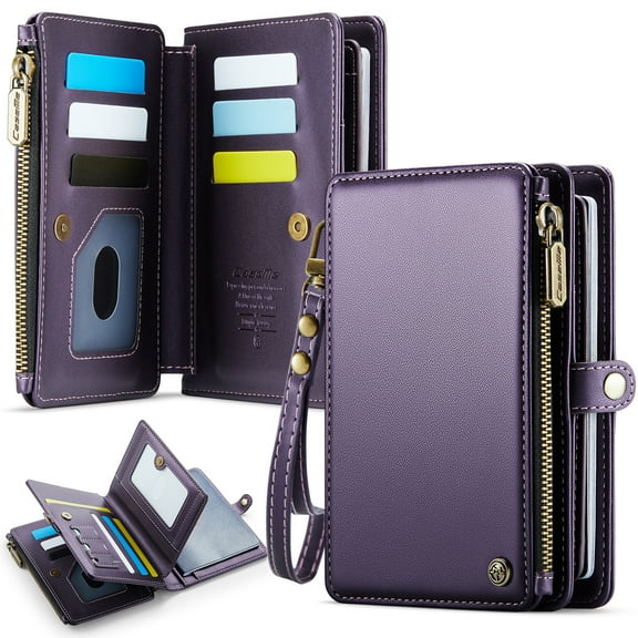 TECH CIRCLE PU Leather Passport Holder Flip Wallet Case with Wrist Strap Lanyard for Travel Essentials, Built-in Magnetic Snap Closure, Multiple Slots Pockets, RFID Blocking, for Women Men, Purple