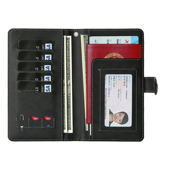 TECH CIRCLE PU Leather Passport Holder Wallet Case with Detachable Wrist Strap Lanyard for Travel Essentials, Built-in Magnetic Snap Closure, Multiple Slots Pockets, RFID Blocking, Black