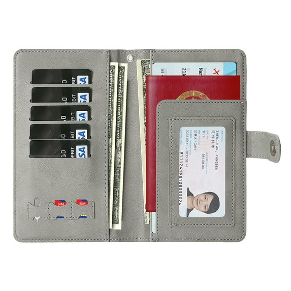 TECH CIRCLE PU Leather Passport Holder Wallet Case with Detachable Wrist Strap Lanyard for Travel Essentials, Built-in Magnetic Snap Closure, Multiple Slots Pockets, RFID Blocking, Gray