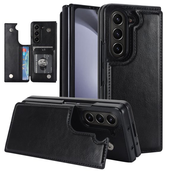 TECH CIRCLE PU Leather Phone Case for Samsung Galaxy Z Fold 5 2023 5G 7.6", Business Elegant Style Case With Magnetic Clasp Rugged Shockproof Protective Wallet Case for Samsung Galaxy Z Fold 5,Black
