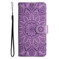 thumbnail image 1 of TECH CIRCLE PU Leather Wallet Case for iPhone 13 Embossed Sunflower Pattern Case with Card Slots Removable Lanyard Shockproof Protective Cover 6.1 inch,For iPhone 13,Purple, 1 of 6