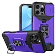 thumbnail image 1 of TECH CIRCLE Phone Case For iPhone 16 Pro Max,Sliding Camera Protector Silicone Plastic Composite Case Shockproof Drop Proof Rugged Kickstand Card Holder Cover for Apple iPhone 16 Pro Max 2024,Purple, 1 of 7