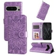 thumbnail image 1 of TECH CIRCLE Phone Case for Google Pixel 8 Pro,Google Pixel 8 Pro Wallet Case Sunflower Embossed PU Leather Flip Phone Cover Card Slots Magnetic Clasp Stand Kickstand Case with Hand Strap - Purple, 1 of 9