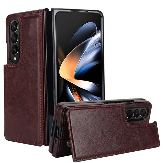TECH CIRCLE Phone Case for Samsung Galaxy Z Fold 3 5G 2021, PU Leather Business Elegant Style Case With Magnetic Clasp Rugged Shockproof Protective Wallet Case for Samsung Galaxy Z Fold 3, Brown
