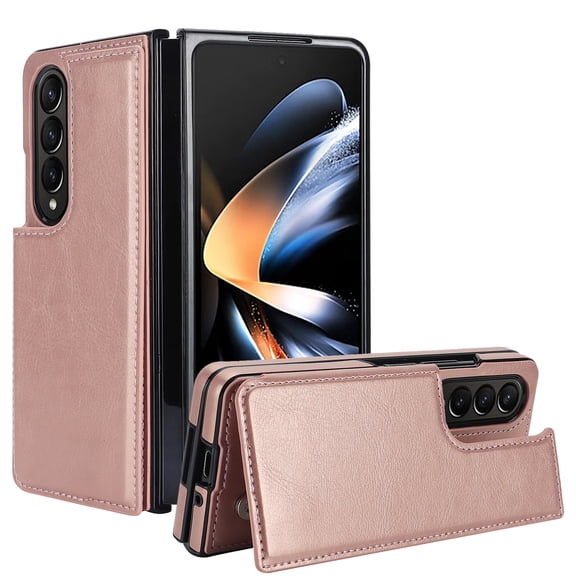 TECH CIRCLE Phone Case for Samsung Galaxy Z Fold 3 5G 2021, PU Leather Business Elegant Style Case With Magnetic Clasp Rugged Shockproof Protective Wallet Case for Samsung Galaxy Z Fold 3, Rosegold