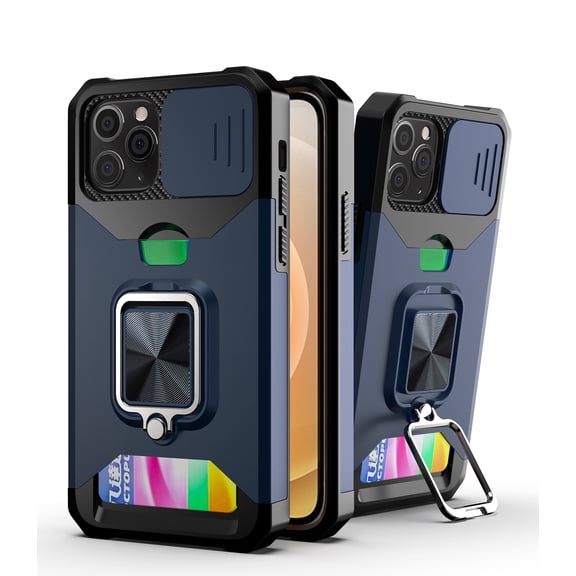TECH CIRCLE Phone Case for iPhone 11 Pro (5.8 Inch) - Sliding Cover for Camera, Silicone/Plastic Protective Composite Case, Drop Proof Lightweight Rugged Cover with Kickstand /Card Holder (Navy)
