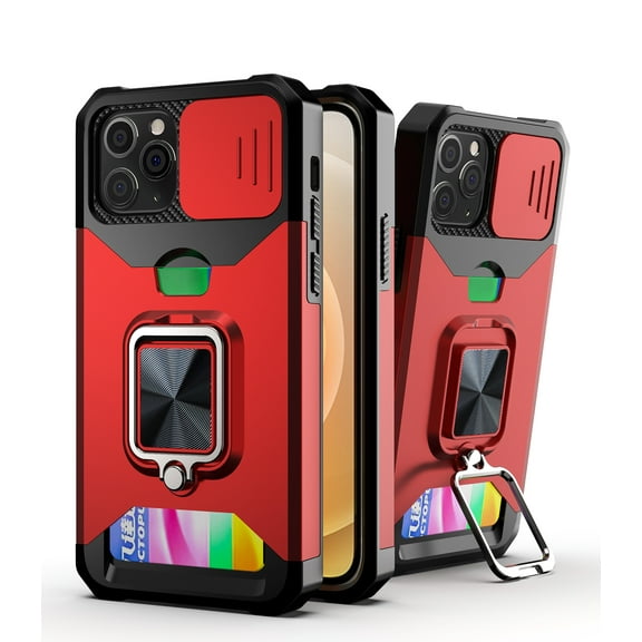 TECH CIRCLE Phone Case for iPhone 11 Pro Max (6.5 Inch) - Sliding Cover for Camera, Silicone/Plastic Protective Composite Case, Shockproof Drop Proof Rugged Cover with Kickstand /Card Holder (Red)