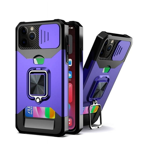 TECH CIRCLE Phone Case for iPhone 13 Pro Max (6.7 Inch) - [Sliding Cover for Camera], Silicone/Plastic Protective Composite Case, Shockproof Drop Proof Rugged Cover with Kickstand /Card Holde (Purple)