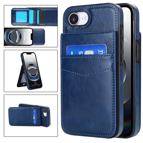 TECH CIRCLE Phone Case for iPhone 16e Premium PU Leather Wallet Case with Credirt Card Holder Flip Stand Magnetic Clasp Heavy Duty Shockproof Protective Cover for Women Men,Darkblue