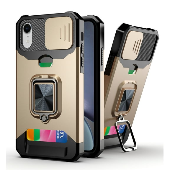 TECH CIRCLE Phone Case for iPhone 8/7 Plus (5.5 Inch) - Sliding Cover for Camera, Silicone/Plastic Protective Composite Case, Shockproof Drop Proof Rugged Cover with Kickstand /Card Holder (Gold)
