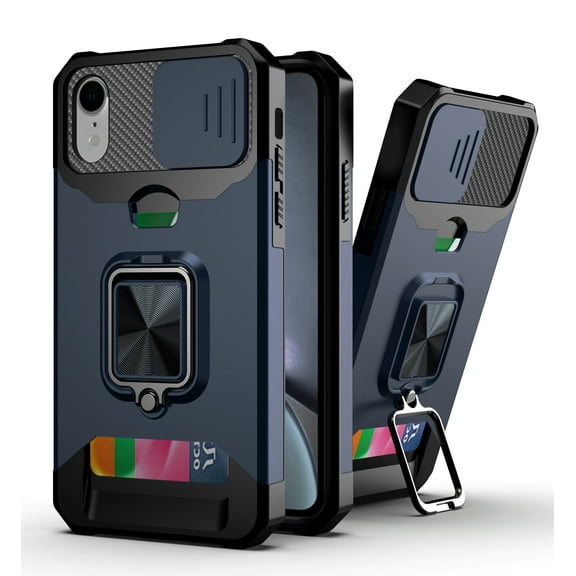 TECH CIRCLE Phone Case for iPhone 8/7 Plus (5.5 Inch) - Sliding Cover for Camera, Silicone/Plastic Protective Composite Case, Shockproof Drop Proof Rugged Cover with Kickstand /Card Holder (Navy)