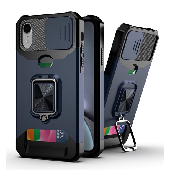 TECH CIRCLE Phone Case for iPhone SE (2nd Generation)/8/7(4.7 Inch) - Sliding Cover for Camera, Silicone/Plastic Protective Composite Case, Shockproof Rugged Cover with Kickstand /Card Holder (Navy)