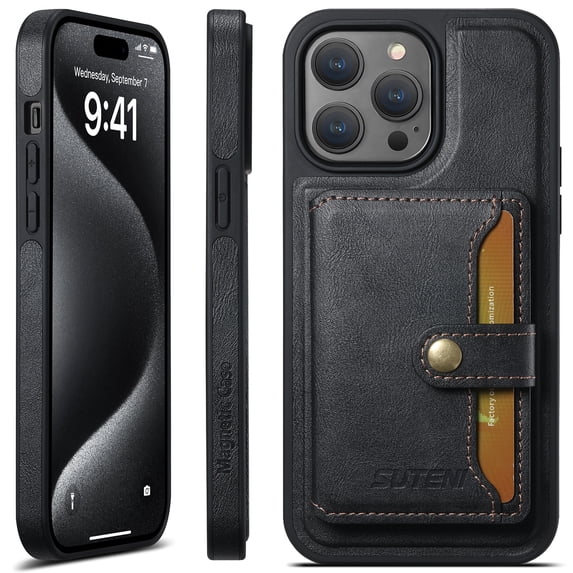 TECH CIRCLE Practical Case for iPhone 12 Pro & iPhone 12 (6.1") 2020 Phone - PU Leather Protective Lightweight Case with Removable Magnetic Wallet /Stand /Work with MagSafe Device Fearures, Black