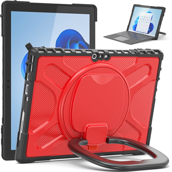TECH CIRCLE Rugged Case for Microsoft Surface Pro 7+ (12.3") Tablet, Microsoft Surface Pro 7/6/5/4 Case (12.3 Inch) - Shockproof Sturdy Kickstand Case with Handle (Red)