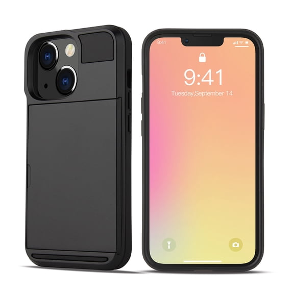 TECH CIRCLE Rugged Case for 2022 iPhone 14 Pro (6.1") - Shockproof Plastic Protective Case with Card Holder (Black)
