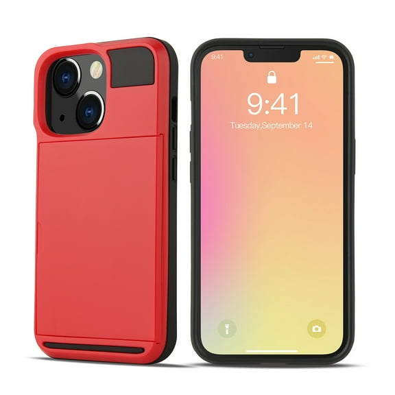 TECH CIRCLE Rugged Case for 2022 iPhone 14 Pro (6.1") - Shockproof Plastic Protective Case with Card Holder (Red)