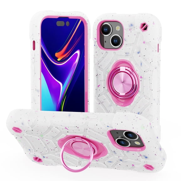 TECH CIRCLE Rugged Case for iPhone 15 6.1" 2023 - Shockproof Hard Plastic Durable Silicone Shell Cover with Sturdy Kickstand /Phone Ring Holder [Comptiable with MagSafe] Protective Case, White