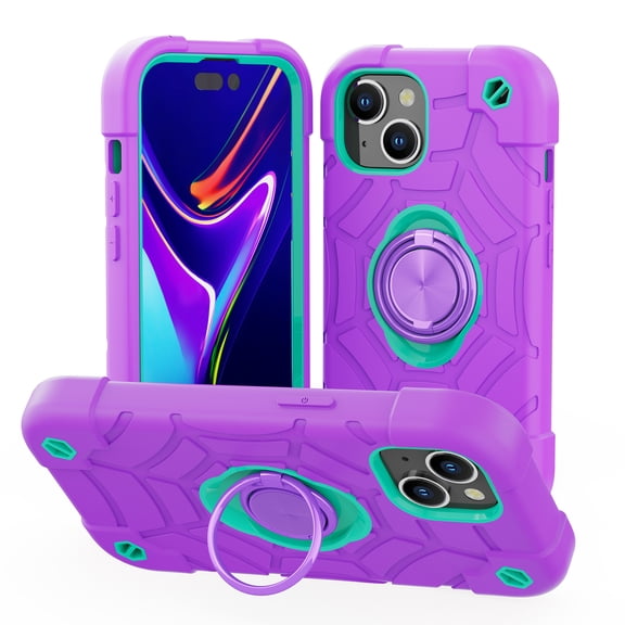 TECH CIRCLE Rugged Case for iPhone 15 6.1" 2023 - Shockproof Hard Plastic Durable Silicone Shell Cover with Sturdy Kickstand /Phone Ring Holder [Comptiable with MagSafe] Protective Case, Purple