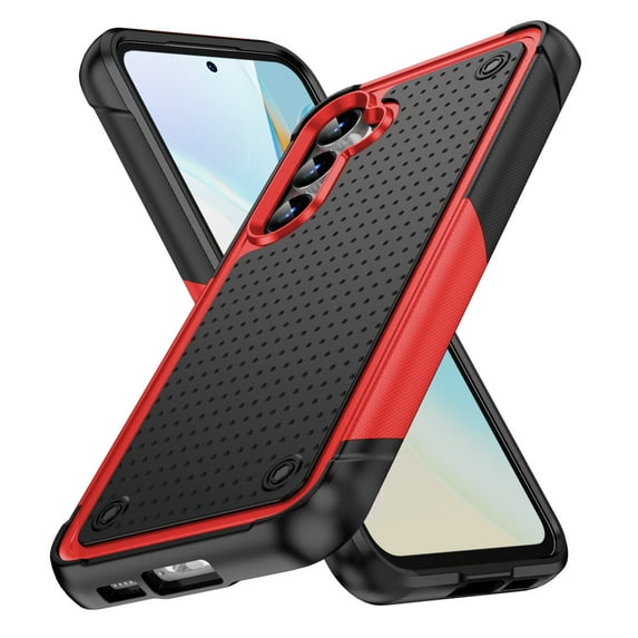 TECH CIRCLE for Samsung Galaxy A02S Slim Hybrid Case with Hinge Protection & Built-in Kickstand, Dual Layer Shockproof TPU Hard PC Back Cover Slim Protective Case for Samsung Galaxy A02S,Red