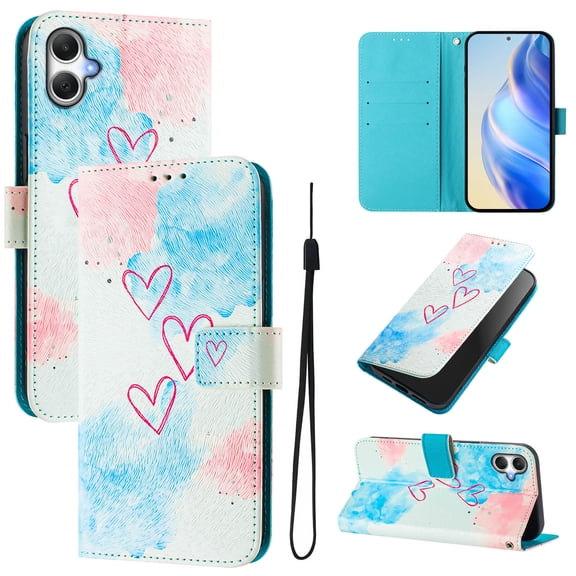 TECH CIRCLE for Samsung Galaxy A05 Case 6.7" (2023 Release), Cute Cartoon Flip Wallet Case with Lanyard, Built-in Card Slots & Stand Function, Portable Lightweight Slim Folio Cover, Red Hearts