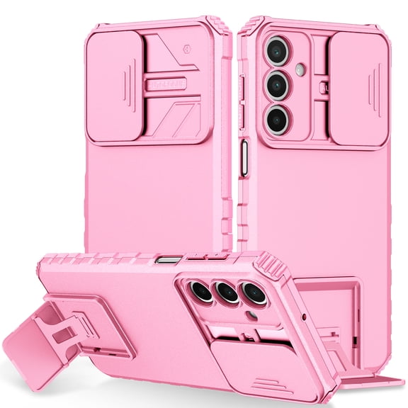 TECH CIRCLE for Samsung Galaxy A13 5G Silicone Armor Phone Case Telescopic Bracket KickStand with Silde Camera Lens Cover Military-Grade Shockproof Bumpers Rugged ,Pink