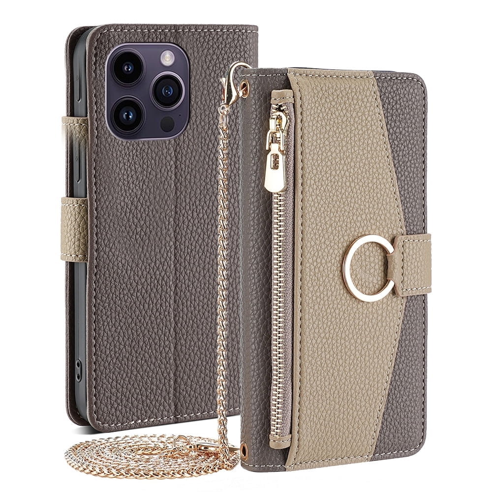 TECH CIRCLE For Samsung Galaxy A14 5G Wallet Case,PU Leather Flip Folio Stand Card Holder Zipper Ring Magnetic Protective Phone Case with Lanyard Strap Women Case for Galaxy A14 5G 6.6" 2023,Gray
