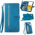 thumbnail image 1 of TECH CIRCLE Samsung Galaxy A14 Wallet Case,Embossed Flower PU Leather Folio Flip Protective Zipper Cover with Wrist Strap RFID Blocking Card Holder Kickstand Case for Galaxy A14 5G 6.6" 2023, Blue, 1 of 8
