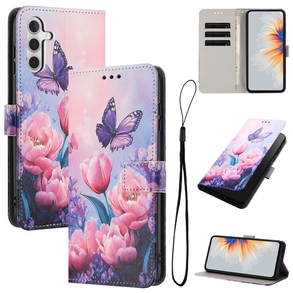TECH CIRCLE for Samsung Galaxy A15 5G PU Leather Hybrid Wallet Case with 3 Credit Card Slot & 1 Cash Slot Flip Stand Magnetic Closure 3D Painted Full Body Shockproof Protective Cover,B