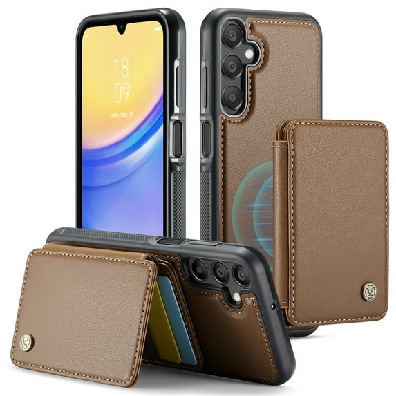 TECH CIRCLE for Samsung Galaxy A15 Case 6.5", PU Leather Back Cover Case with A Removable Magnetic Wallet with Stand Function, RFID Blocking Credit Card Slots, Lightweight Phone Basic Case, Brown
