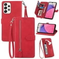 thumbnail image 1 of TECH CIRCLE Samsung Galaxy A34 Wallet Case,Embossed Flower PU Leather Folio Flip Protective Zipper Cover with Wrist Strap RFID Blocking Card Holder Kickstand Case for Galaxy A13 5G 6.2" 2023, Red, 1 of 8