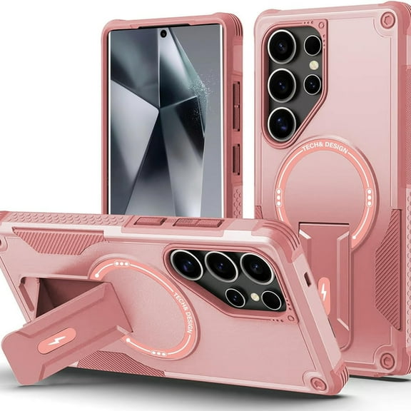 TECH CIRCLE for Samsung Galaxy A35 Magnetic Armor Hybrid Case with Stand [Compatible with MagSafe] Military Grade Rugged Protection Heavy Duty Shockproof Case for Wamen Men,Pink