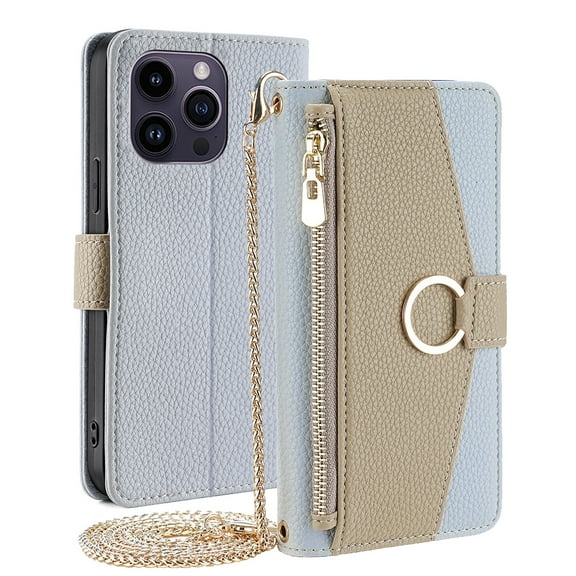 TECH CIRCLE For Samsung Galaxy A42 5G Wallet Case,PU Leather Flip Folio Stand Card Holder Zipper Ring Magnetic Protective Phone Case with Lanyard Strap Women Case for Galaxy A42 5G 6.6" 2021,Blue