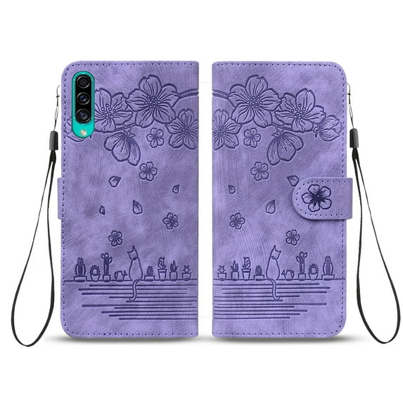 TECH CIRCLE for Samsung Galaxy A50 6.4" 2019 Flip Wallet Case, PU Leather Case with Cart Slot Hand Strap Kickstand Shockproof Protective Case for Samsung Galaxy A50 Ladies Women Men, Purple