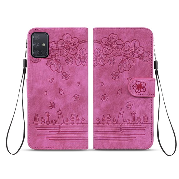 TECH CIRCLE for Samsung Galaxy A51 6.5" 2020 Flip Wallet Case, PU Leather Case with Cart Slot Hand Strap Kickstand Shockproof Protective Case for Samsung Galaxy A51 Ladies Women Men, Rose