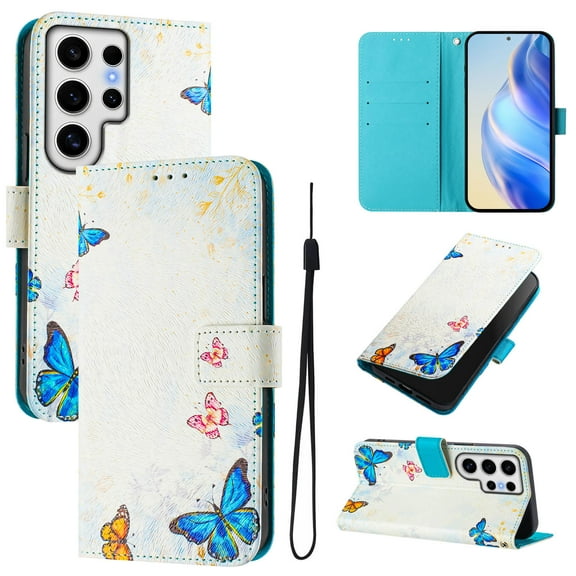 TECH CIRCLE for Samsung Galaxy A52 Case 6.5" (2021 Release), Cute Cartoon Flip Wallet Case with Lanyard, Built-in Card Slots & Stand Function, Portable Lightweight Slim Cover, Butterflies
