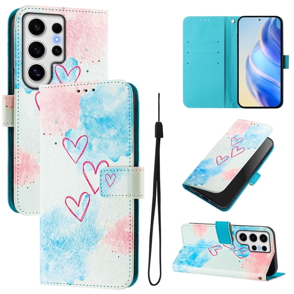 TECH CIRCLE for Samsung Galaxy A52 Case 6.5" (2021 Release), Cute Cartoon Flip Wallet Case with Lanyard, Built-in Card Slots & Stand Function, Portable Lightweight Slim Cover, Red Hearts