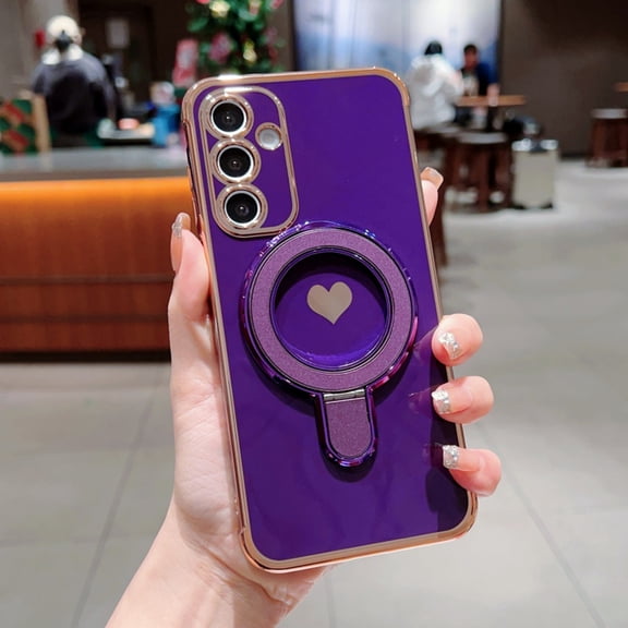 TECH CIRCLE for Samsung Galaxy A53 5G PC+TPU Case with Ring KickStand & Camera Patection Luxury Plated Cute Love Heart Compatible with MagSafe Shockproof Phone Cover for Woman Girls,Darkpurple