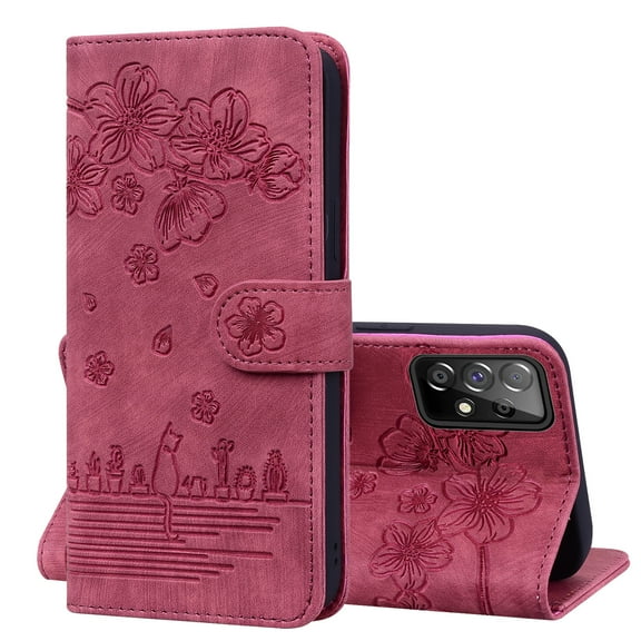 TECH CIRCLE For Samsung Galaxy A53 5G Wallet Case,PU Leather Embossed Flower Folding Folio Case Cards Holder Anti-Scratch Shockproof Protective Bumper Cover For Samsung Galaxy A53 5G 6.5" 2022,Red