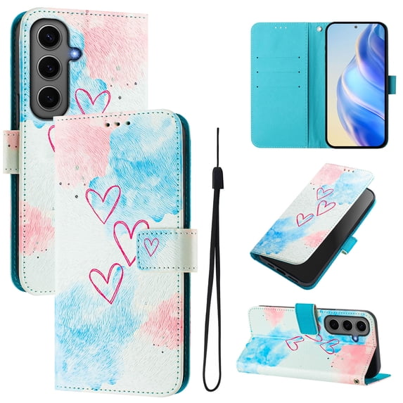 TECH CIRCLE for Samsung Galaxy A54 5G Case 6.4" (2023 Release), Cute Cartoon Flip Wallet Case with Lanyard, Built-in Card Slots & Stand Function, Portable Lightweight Slim Folio Cover, Red Hearts