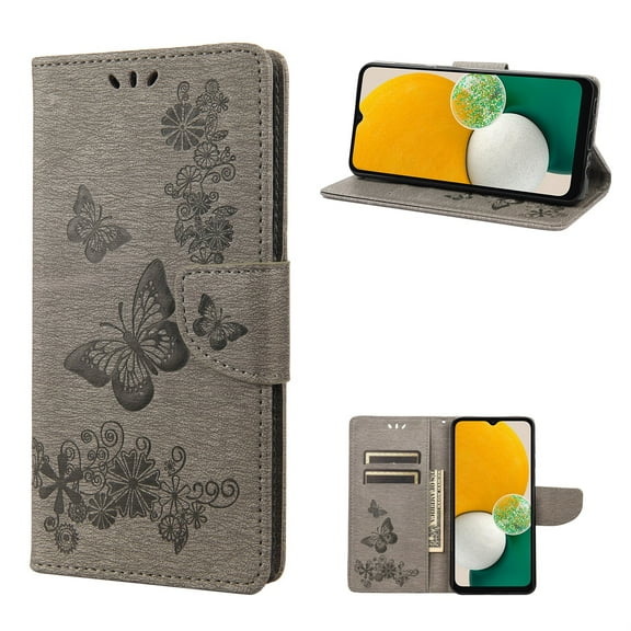 TECH CIRCLE for Samsung Galaxy A54 5G Wallet Case,Butterfly Flower Embossed PU Leather Magnetic Flip Kickstand Shockproof Cover with Card Slots & Wrist Strap for Samsung A54 5G,Gray